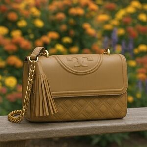 NEW Tory Burch Fleming Tiramisu Tan Quilted Leather Small Shoulder/Crossbody Bag
